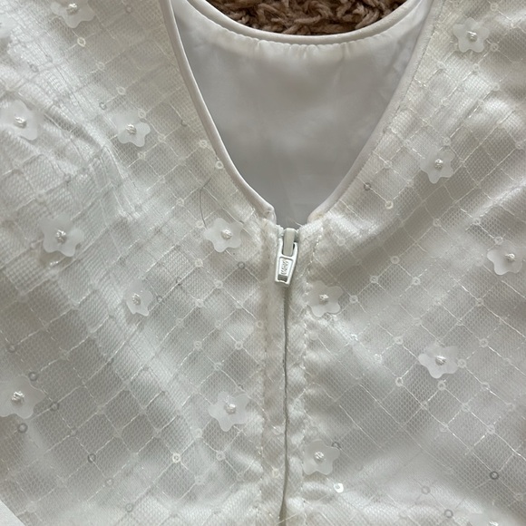 NWOT Elegant White Dress with Sheer Overlay Flower girl wedding baptism dress - Picture 9 of 9